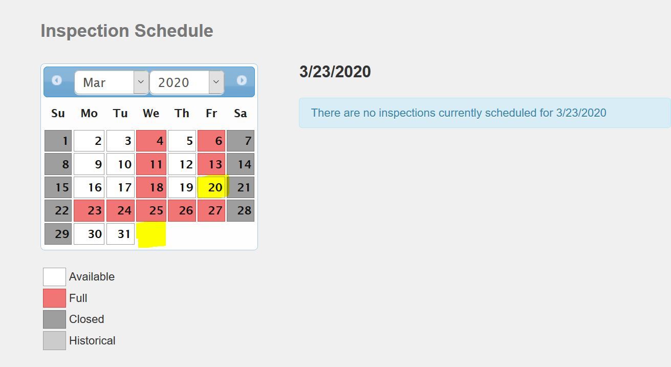 inspection schedule march 2020