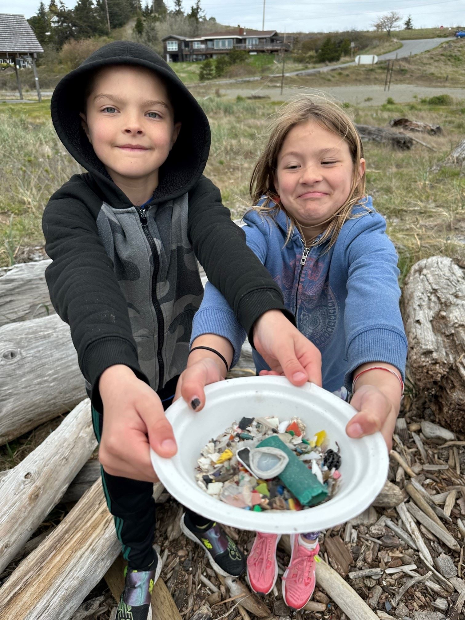 Young San Juan Islanders collected micro-plastics at Jackson Beach. Photo by Jess Newley, Friends of